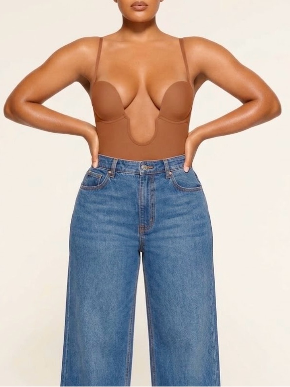 Skims Deep Plunge Shapewear in Bronze